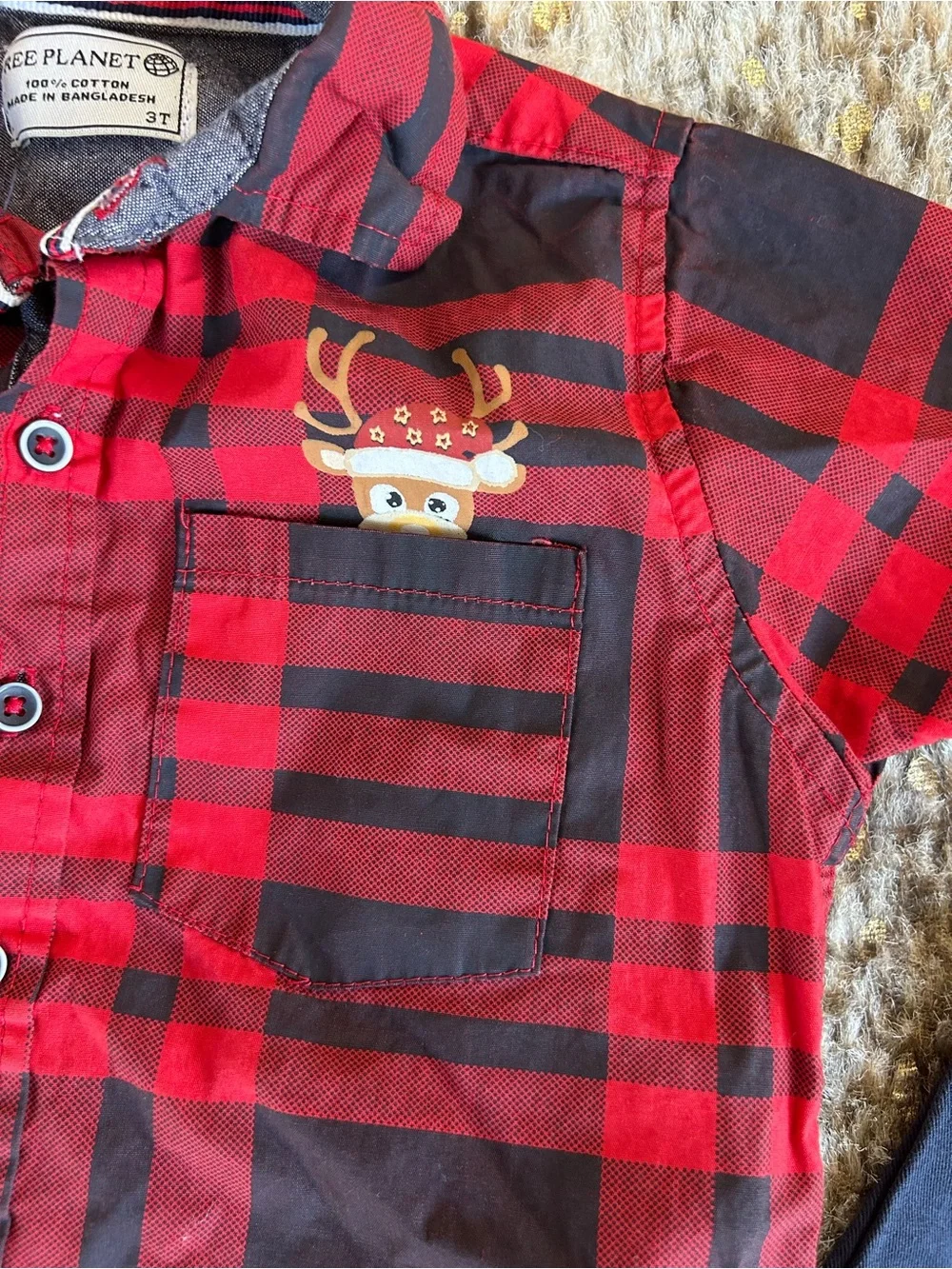5 for $25🔥Free Planet Plaid‎ Shirt & Navy Pants Matching Set Boys 3T